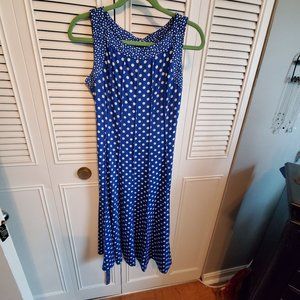Blue and white polka dot dress
